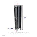 Cast Iron Radiator,  Size: 4-7/16" Width x 25" Height x 7" Length  - 4 Sections, 4 Tubes, Water/Steam