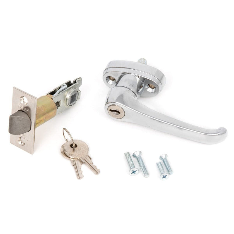 L Handle and Latch Set, Chrome Locking with Square Spindle, Square Type Latch, with Keys and Hardware for Trash Chute and Linen Chute Doors - Free Ground Shipping - Oswald Supply